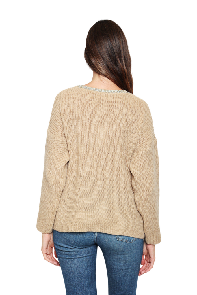 Women's Jumper Stylish Oversized Gold V-neck Wool Sweater Plain Pullover Sweater image 7