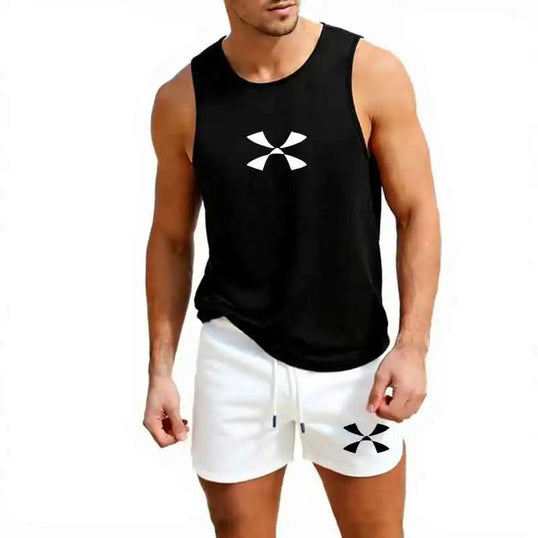 Outdoor Jogging Sportswear Men's Vest+Shorts 2-Piece Summer Casual Fashion Trend Set Beach Surfing Men's Suit European size