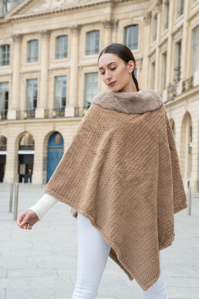 Women' s Texturized fur poncho Soft Comfortable Warm Stylish Winter Poncho image 0