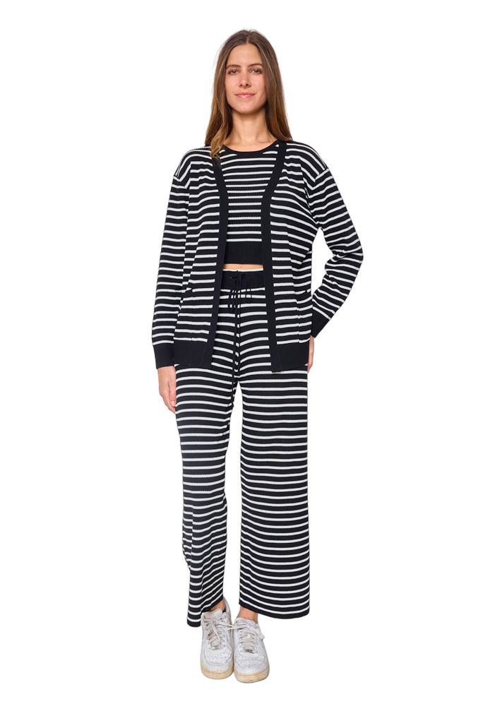 Women's Lounge Set 3 Pieces Striped Bottom Top Cardigan Set Comfortable Outfit image 0