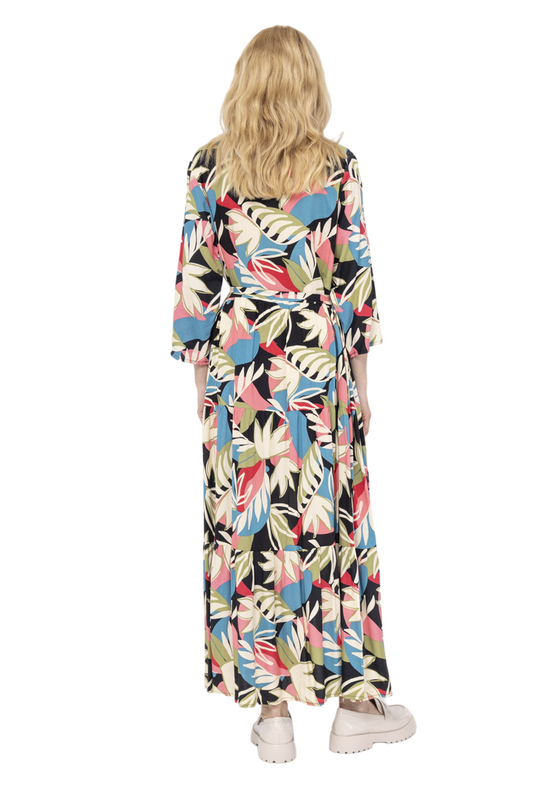 Women’s Summer Long Dress Holiday Leaf Flower Print With Belt Stylish Dress image 1