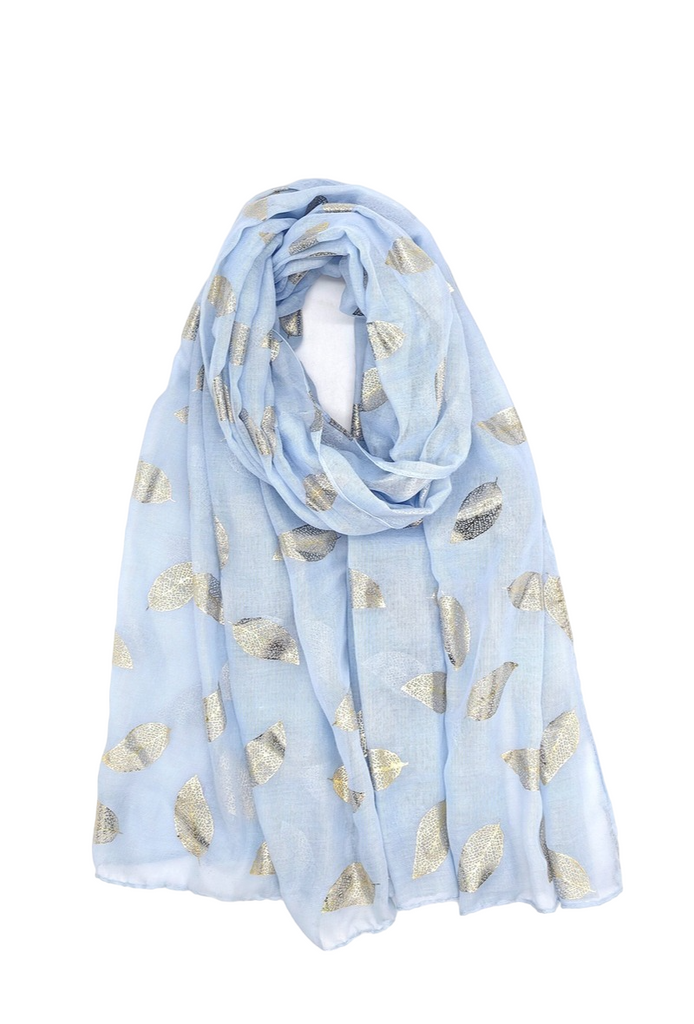 Women’s Scarf Shiny Golden Printed Scarf With Leaf Pattern Soft Neck Scarf Shawl image 7