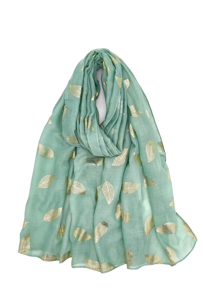 Women’s Scarf Shiny Golden Printed Scarf With Leaf Pattern Soft Neck Scarf Shawl image 9