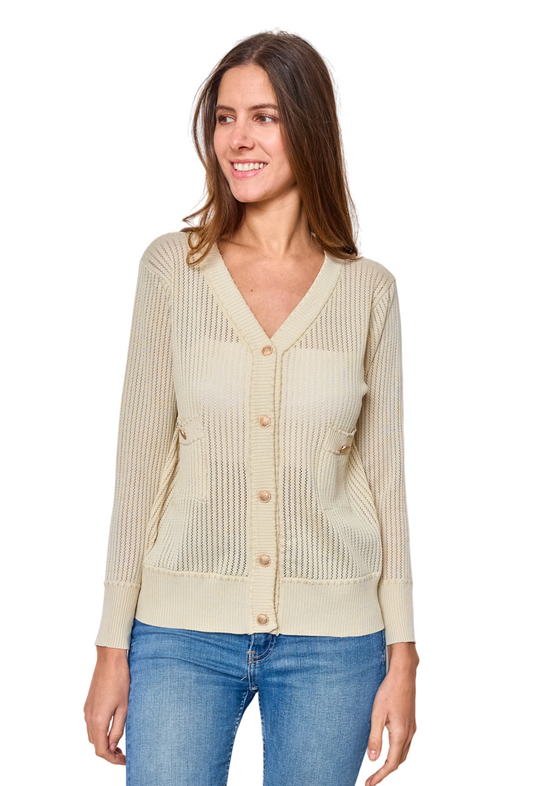 Ladies Cardigan Top Mesh Pockets Light Summer Sweater V Neck Jumper Pockets Top image 0