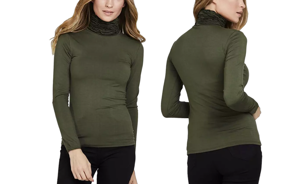 Women's Ruffle Polo Neck Jersey Top Frill High Neck Long Sleeve Soft Winter Top image 2