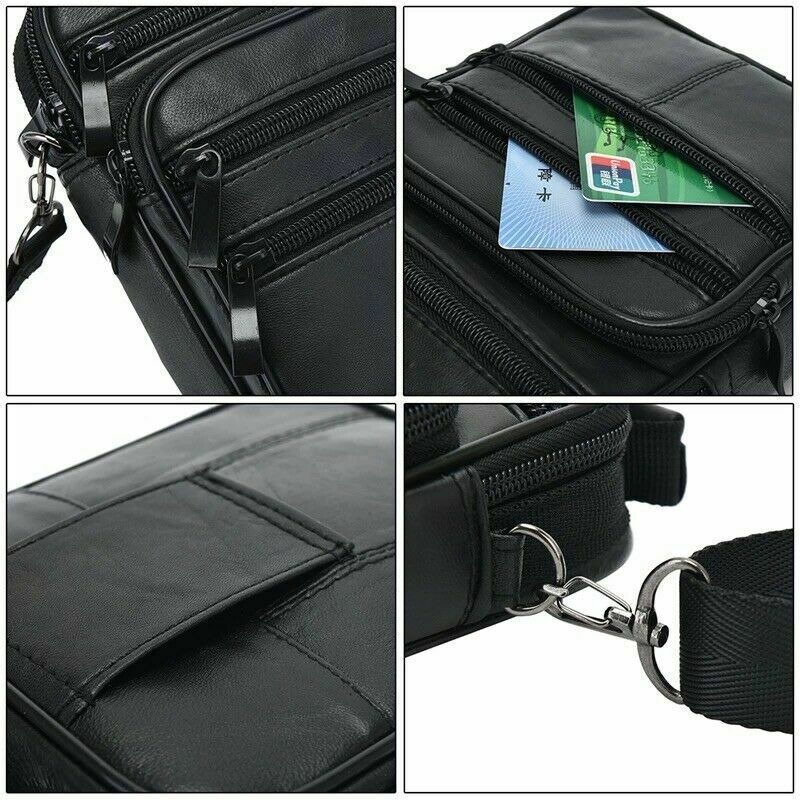 Unisex Leather Messenger Bag Cross Body Shoulder Utility Travel Work Bag Black image 2