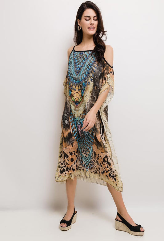 Women's Printed Beach Summer Dress Long Dress Sarong Cold Shoulder Lightweight image 0