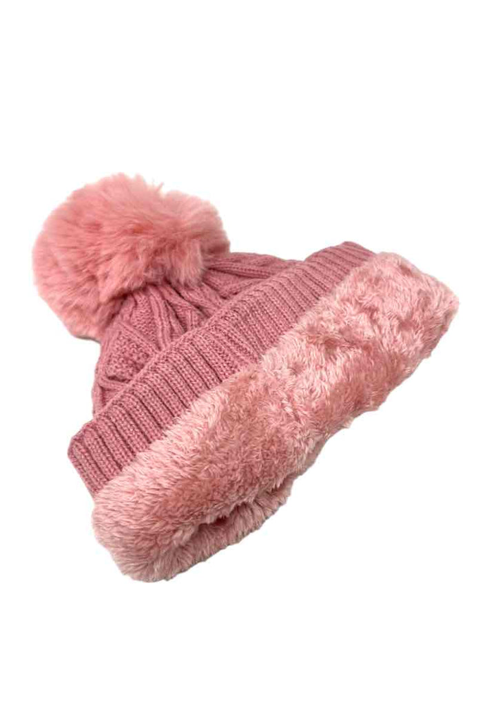 Women's Faux Fur Pompon Cap Faux fur Lining Extra Warm Beanie Soft Winter Cap image 2