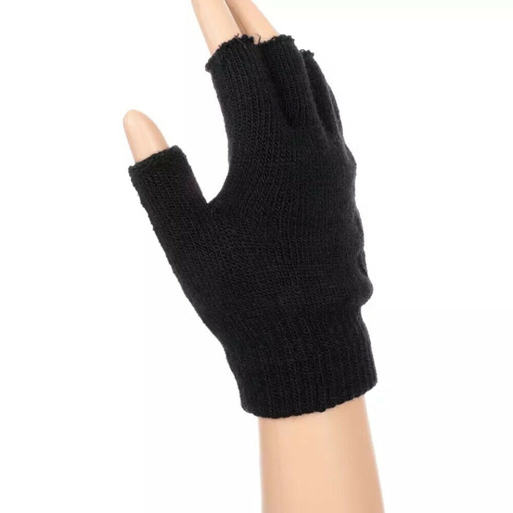 Unisex Half Finger Black Thermal Fleeced Warm Winter Magic Driving Typing Gloves image 2
