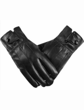 Men's Fleece Lined Leather Gloves Driving Casual Warm Classic Soft Gloves Black