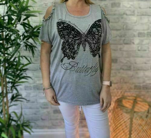 Ladies Cold Shoulder Butterfly Top T-Shirt Sleeveless Baggy Top Blouse Plus Size image 3
