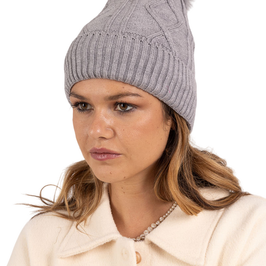 LADIES WOMENS WINTER KNITTED BEANIE SKI HAT THERMAL FAUX FUR BOBBLE POM POM image 0