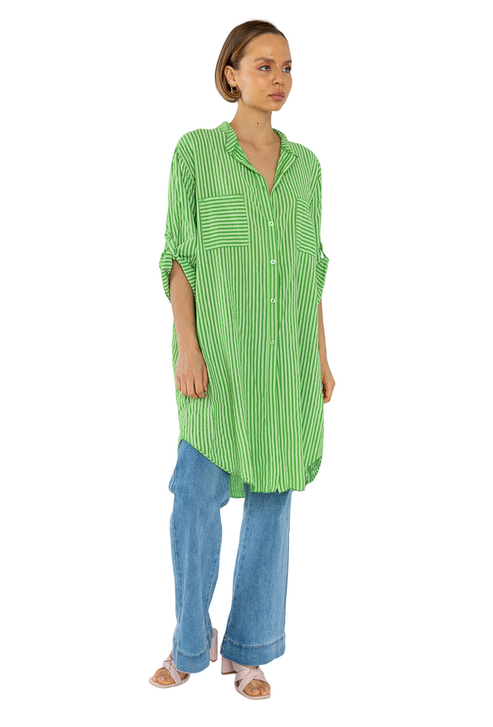 Ladies long shirt summer striped cotton womens shirt long oversized print shirt image 3