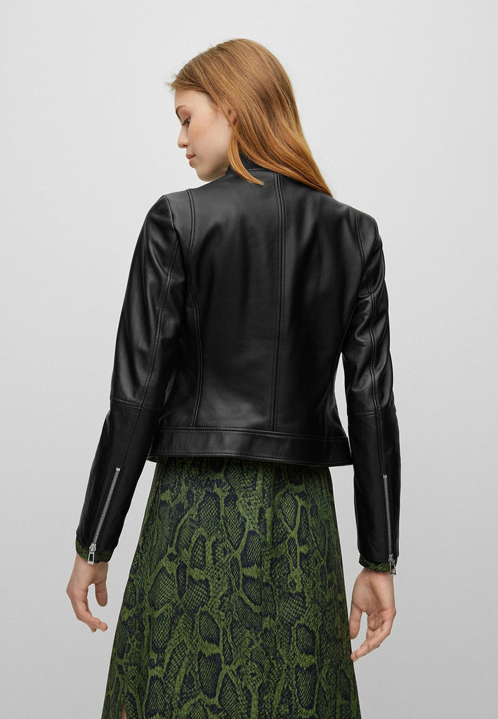 Ladies Real Leather Fitted Biker Jacket Casual Coat Black Winter Zipped Jacket image 2