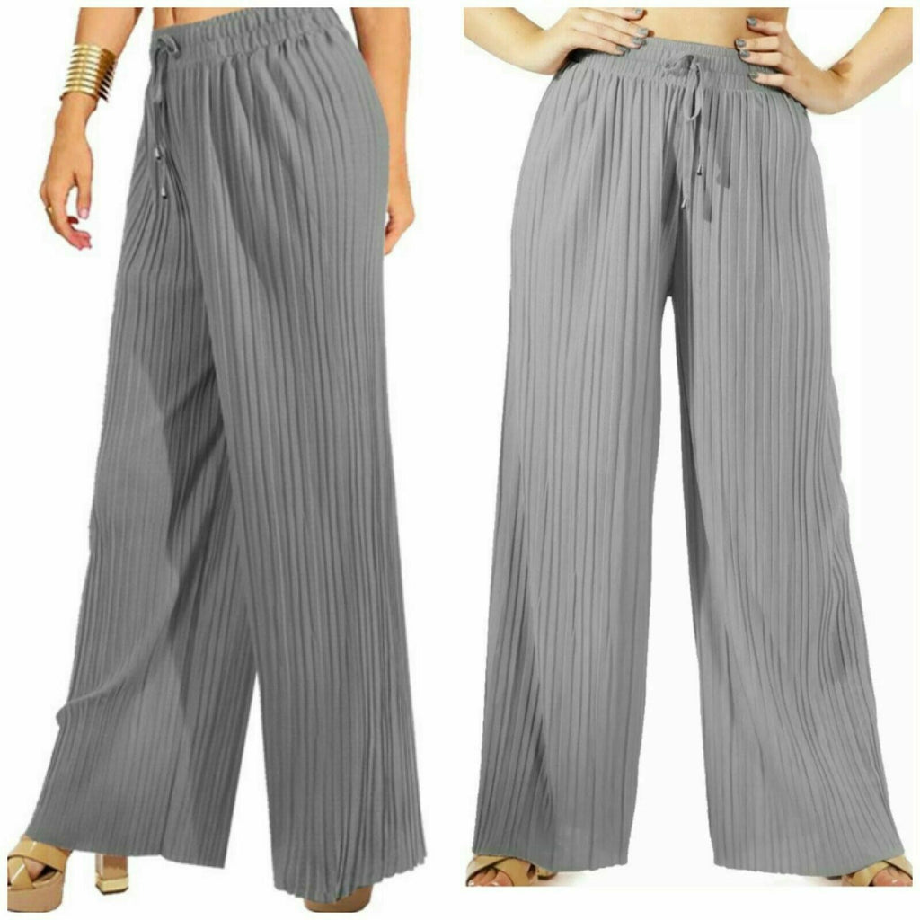 Women's Wide Leg Trousers Harem Pleated Crinkle Flared Pants Palazzo Plain Baggy image 2