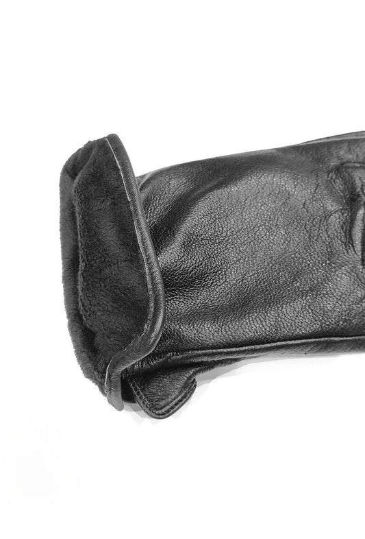 Women's Black Leather Glove Two Tone Stylish Winter Soft Thermal Gloves image 1