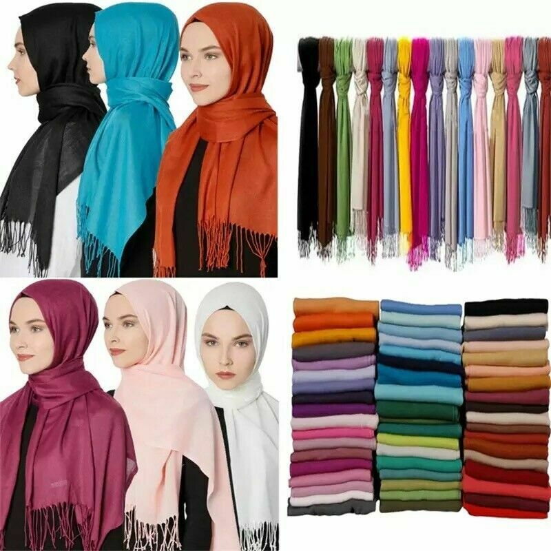 Ladies Pashmina Scarf Cashmere Touch Plain Wrap Shawl Stole Hijab Fringed Scarfs image 2