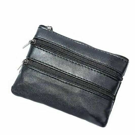 Unisex High Quality Very Soft Leather Black Coins Keys Money Pouch Zip Wallet image 0