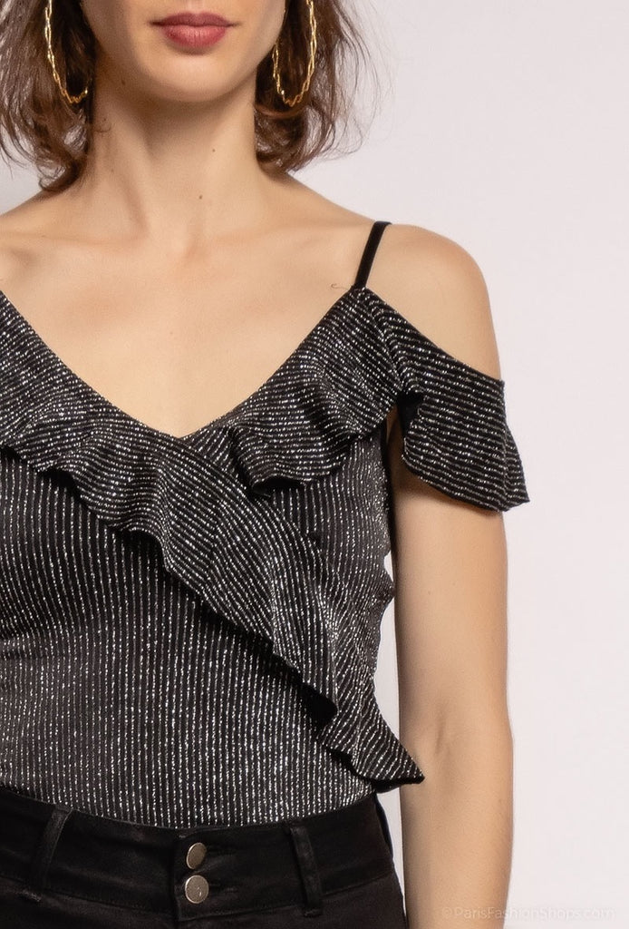 Women's Top Bodysuit Sparkly Stripes Ruffles Outdoor Stylish Party Suit image 2