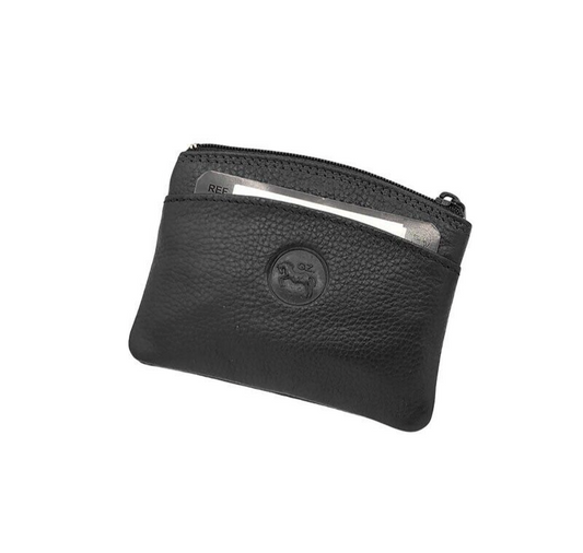 Unisex Small Flat Leather Pouch Card Coin Holder Black Mini Purse Stylish Bag image 0