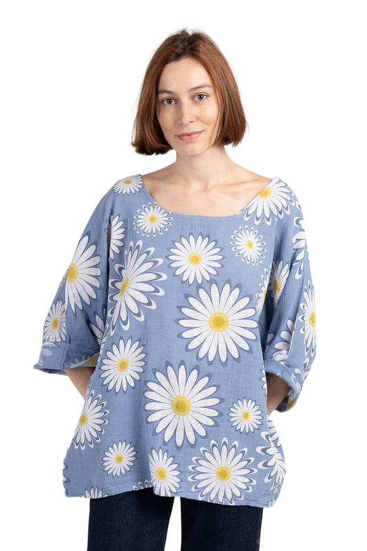 Womens Cotton Top Plus Size Foral Italian Lagenlook Ladies Tunic Dress Shirt image 1
