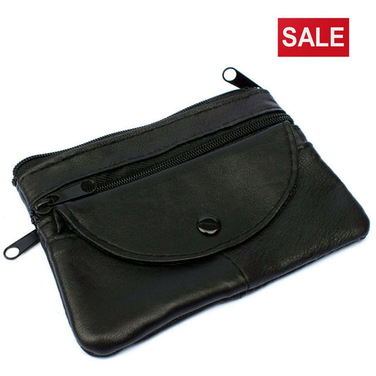 Men's Ladies Soft Black Leather Purse Coins Keys Money Holder Pouch Zip Wallet image 0