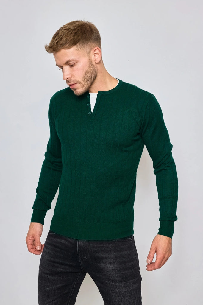 Plain striped long-sleeved round-neck sweater Green image 0