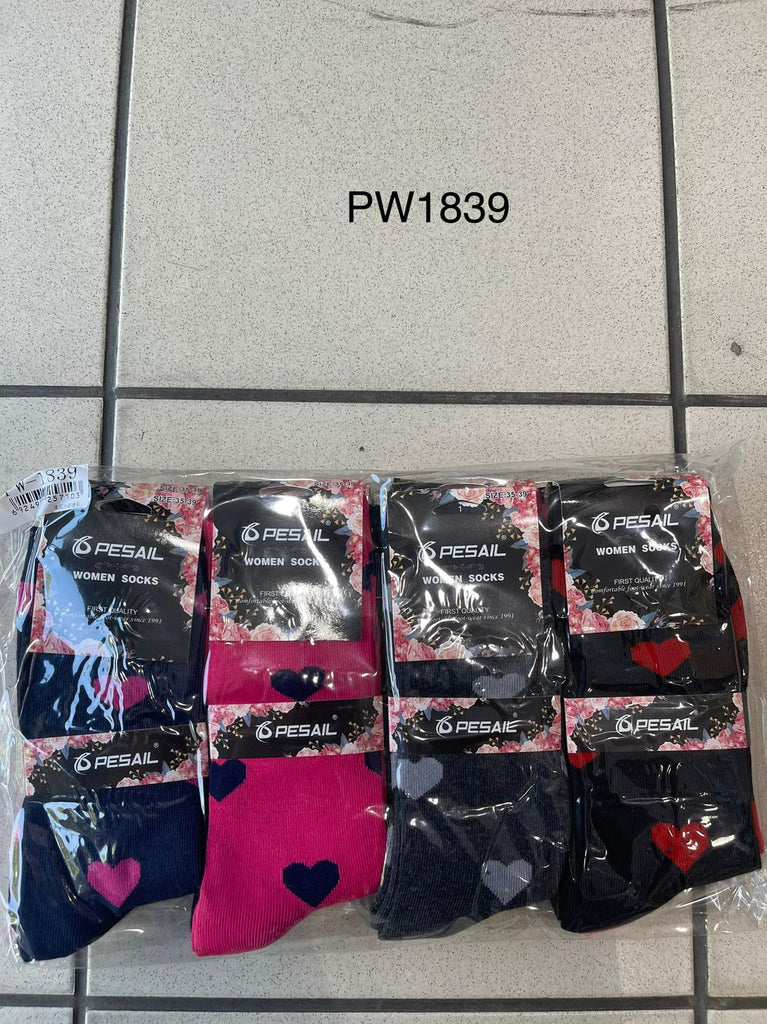 Ladies Heart Print Mid Calf Pack Of 12 Casual Work Office Classic Socks Size 3-8 image 1