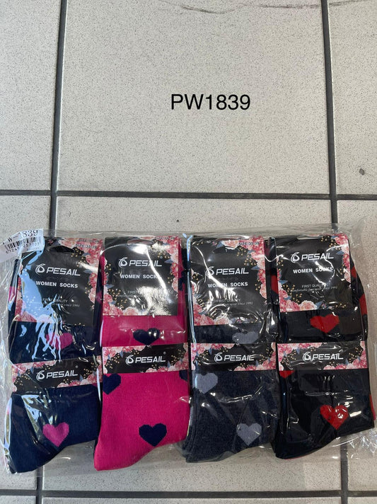 Ladies Heart Print Mid Calf Pack Of 12 Casual Work Office Classic Socks Size 3-8 image 1