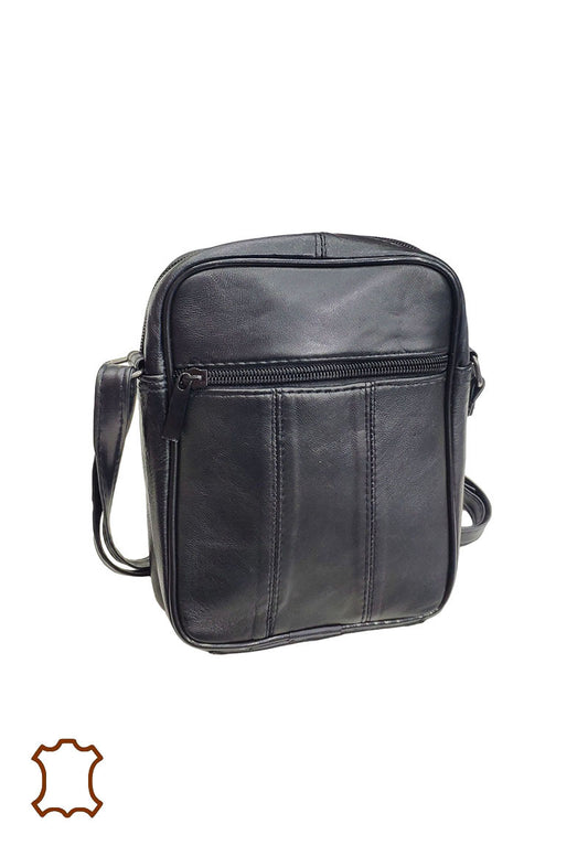 Unisex Leather Shoulder Bag Multi Pocket Small Bag Comfortable Stylish Black Bag image 1