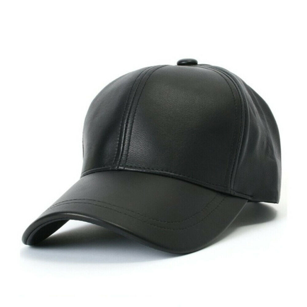 Sheep Leather Baseball Men's Cap Golf Adhesive Strap Biker Hat Black image 0