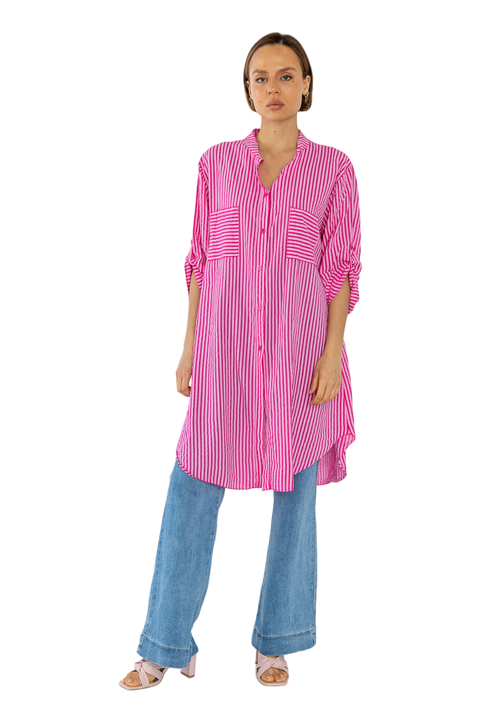 Ladies long shirt summer striped cotton womens shirt long oversized print shirt image 5