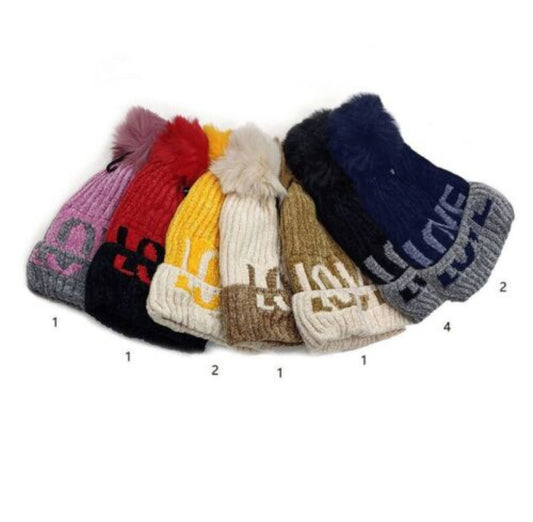 Ladies Love Pom Pom Warm Thick Bobble Knitted Fleeced Line Fur Beanie Winter Hat image 1