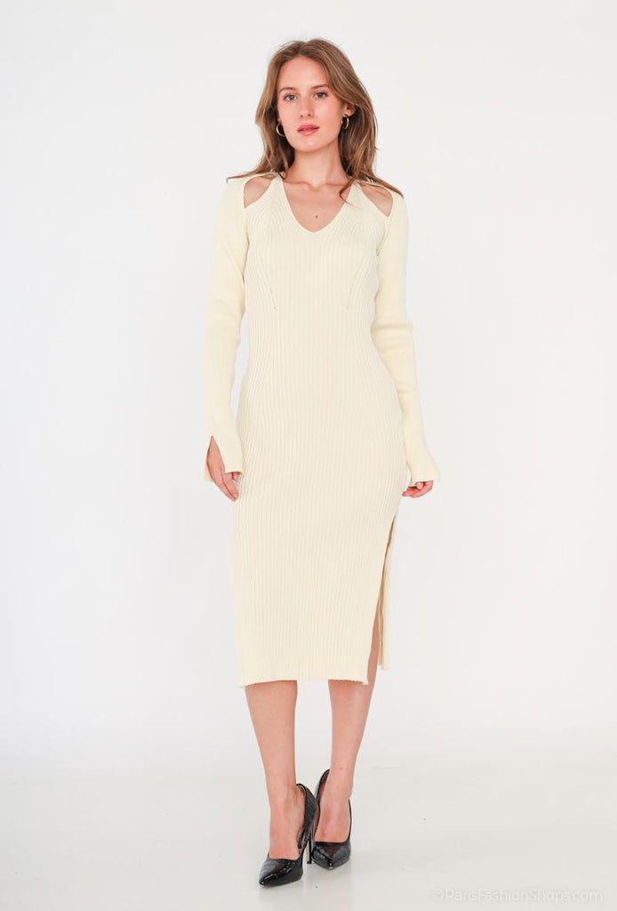 Women's Plain Ribbed Dress Open Shoulders Stylish Outdoor Party Dresses image 1