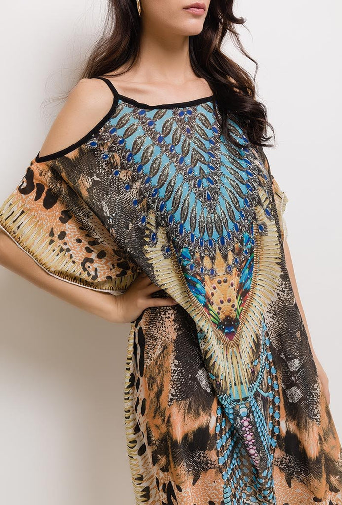 Women's Printed Beach Summer Dress Long Dress Sarong Cold Shoulder Lightweight image 2