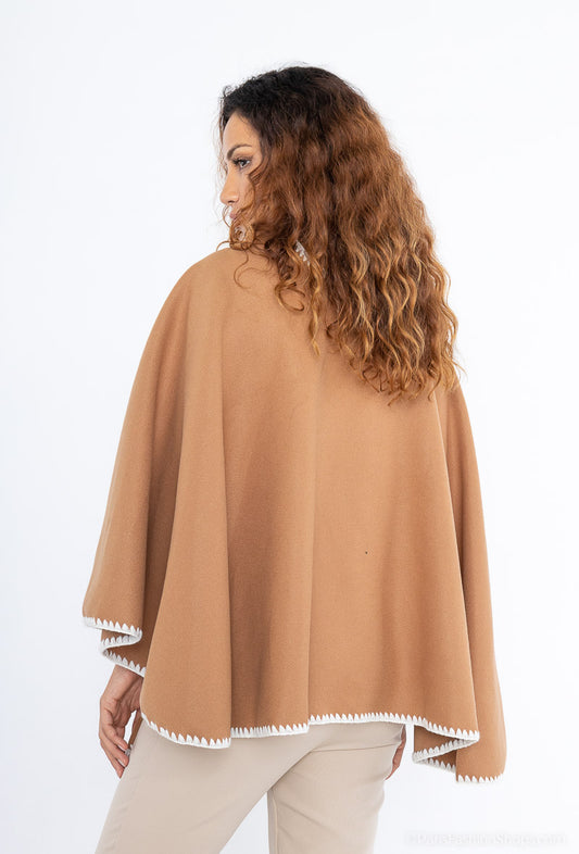 Women Winter Plan Colour Poncho With Tie Style Warm Comfortable Outdoor Poncho image 1