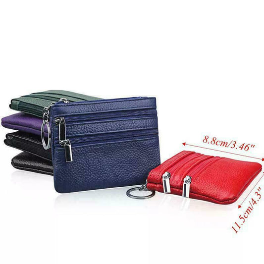 Unisex Men's Women's Soft Real Leather Coins Keys Money Pouch Purse Zip Wallet image 1