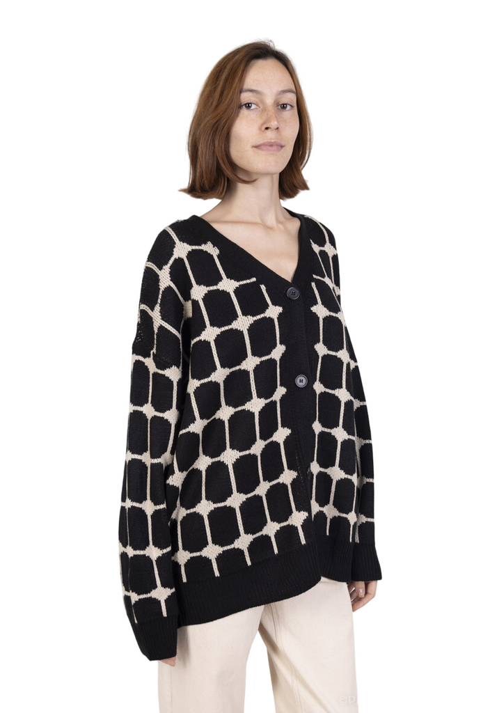 Ladies Abstract Pattern Cardigan Stylish Winter Warm Oversized Button-Up Sweater image 2