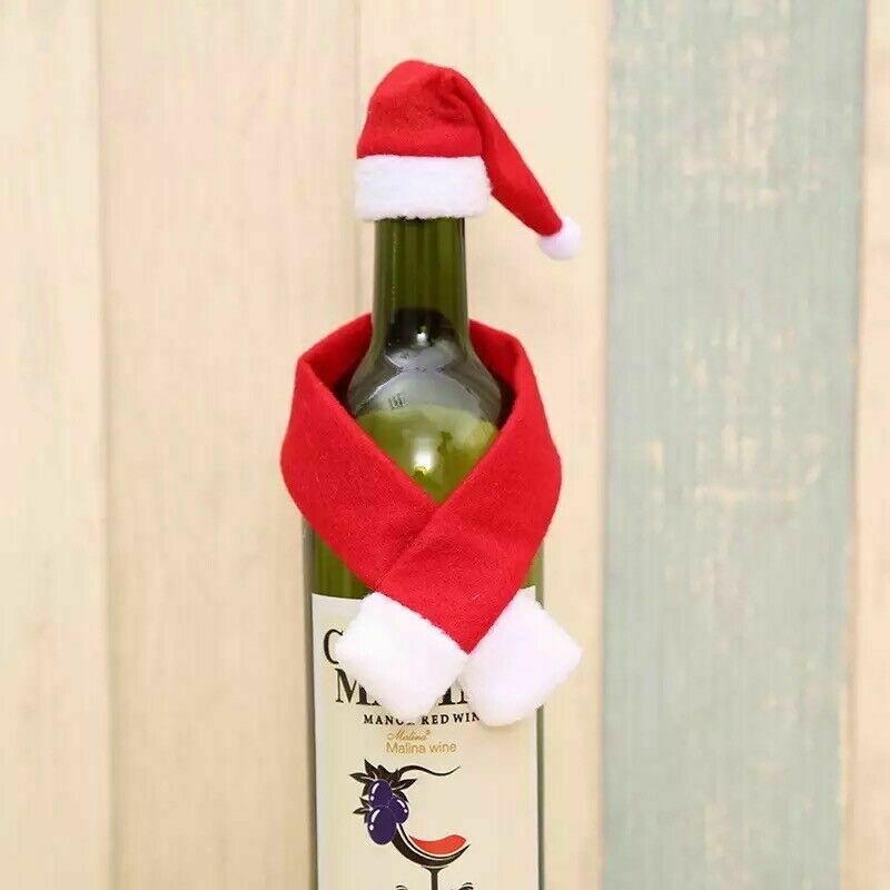 Christmas Wine Bottle Cover Set Santa Claus Bottle Hat Scarf Table Decorations image 2