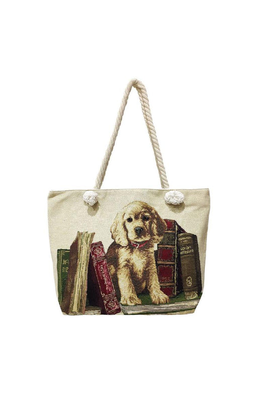 Beach Bag Dog & Books Printed Style image 0