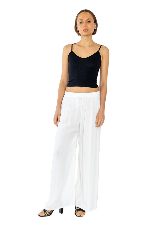 LADIES WOMENS ELASTICATED PLAZZO FLARED TROUSERS SUMMER LOUNGE PANTS SIZE 8-26 image 0
