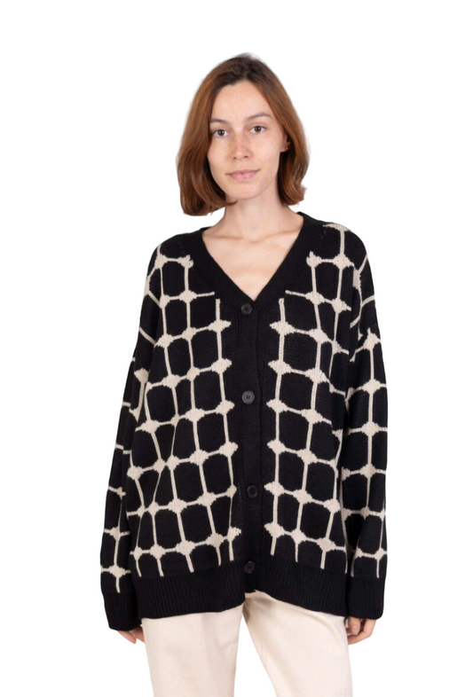 Ladies Abstract Pattern Cardigan Stylish Winter Warm Oversized Button-Up Sweater image 0
