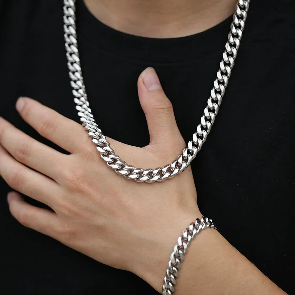 3/5/7MM Width Stainless Steel Cuban Link Chain Classic Punk Personality Jewelry Simple Fashion Couple Necklace for Men Women