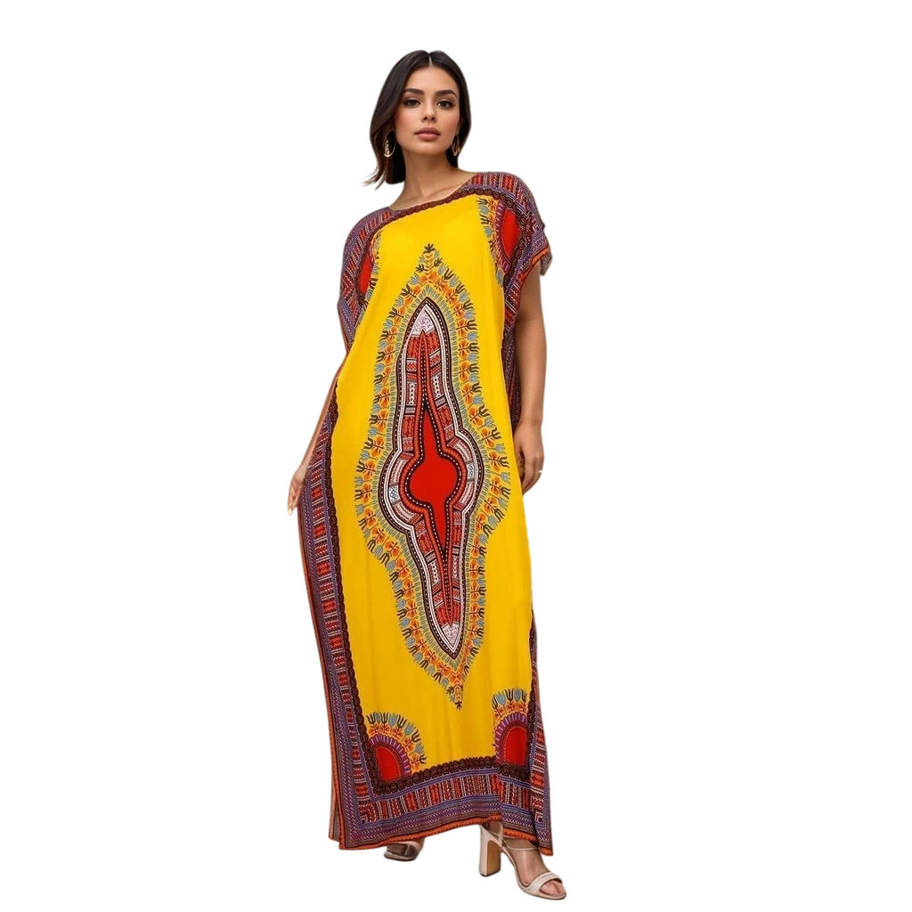 Ladies Kaftan Long Maxi Dress Summer Beach Holiday Printed Dress One Siz image 0