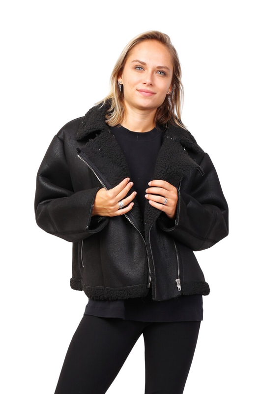 Ladies Aviator Jacket Winter Warm Fleece-Lined Cozy Zip Up Stylish Coat image 0