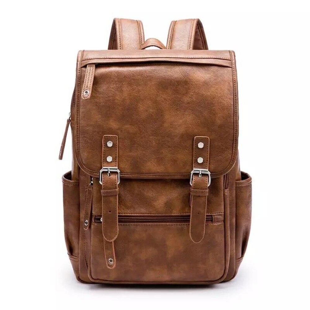 Mens PU Leather Backpack Vintage Multi Pocket Rucksack Travel Weekend Work Bag image 4