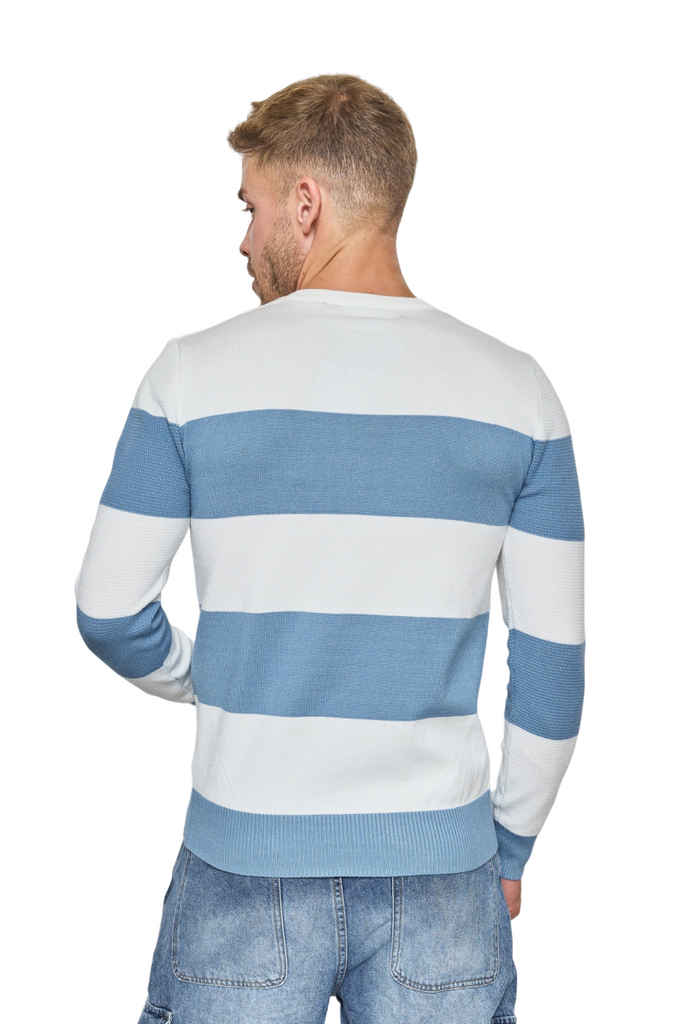 Mens Comfort Jumper Two Tone Striped Sweater V-Neck Pullover Winter Sweater image 7