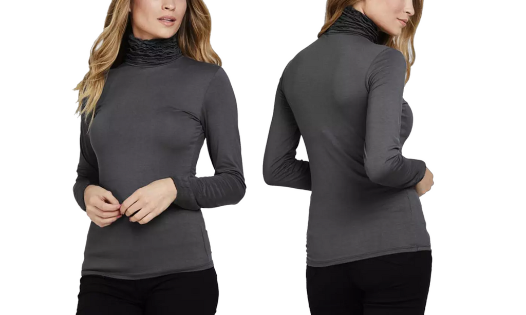 Women's Ruffle Polo Neck Jersey Top Frill High Neck Long Sleeve Soft Winter Top image 3