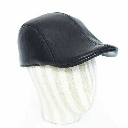 Men's Peaky Blinders Hat Leather Flat Cap Casual Black Trendy Hat Everyday Cap image 1