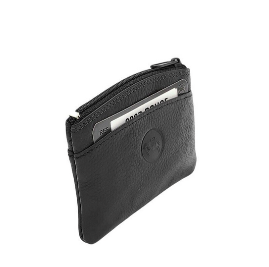 Unisex Small Flat Leather Pouch Card Coin Holder Black Mini Purse Stylish Bag image 1